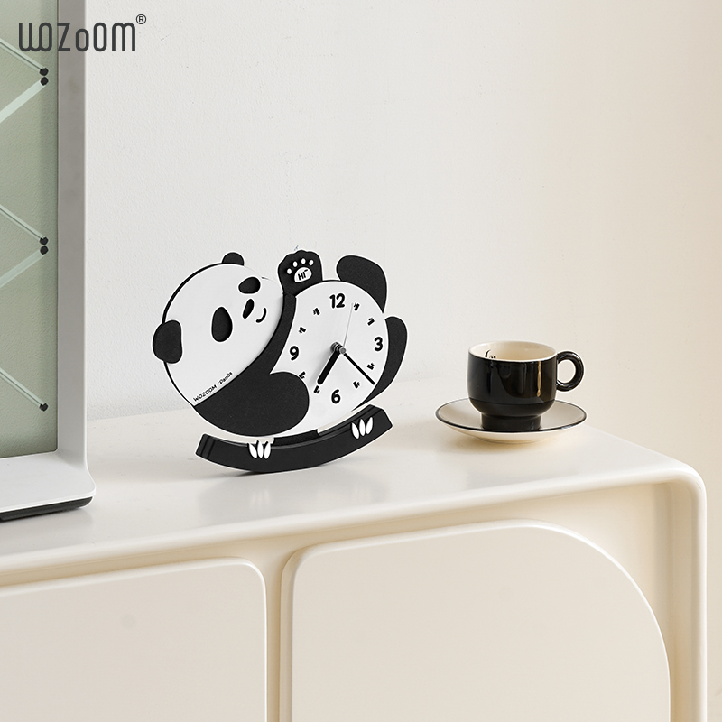 WOZOOM屋准客厅玄关熊猫时钟表摆件电视柜家居桌面装饰品摆放式