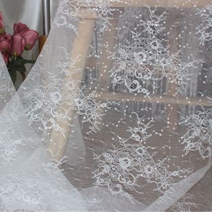 剪线无弹花朵透明亮片蕾D丝面料婚纱礼服打底花边材料辅 宽1.5米