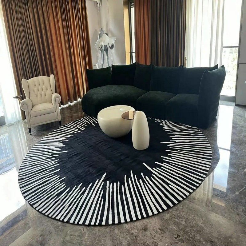 圆形黑白红条纹客厅茶几沙发卧室床边书房大平层别墅地毯,居家布艺,地毯,淘宝优惠券,粉丝福利购,淘宝优惠卷