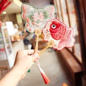 手工艺品团扇女 全刺绣荷小巧流苏木拍摄影道具跳舞蹈宫扇子