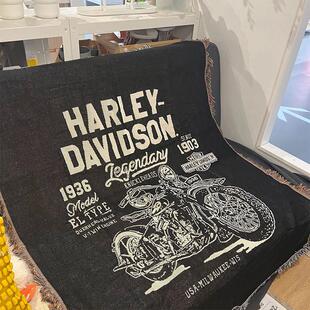 复古机车休闲毯毛毯单人沙发巾针织沙发毯床盖巾挂毯露营披肩毯子