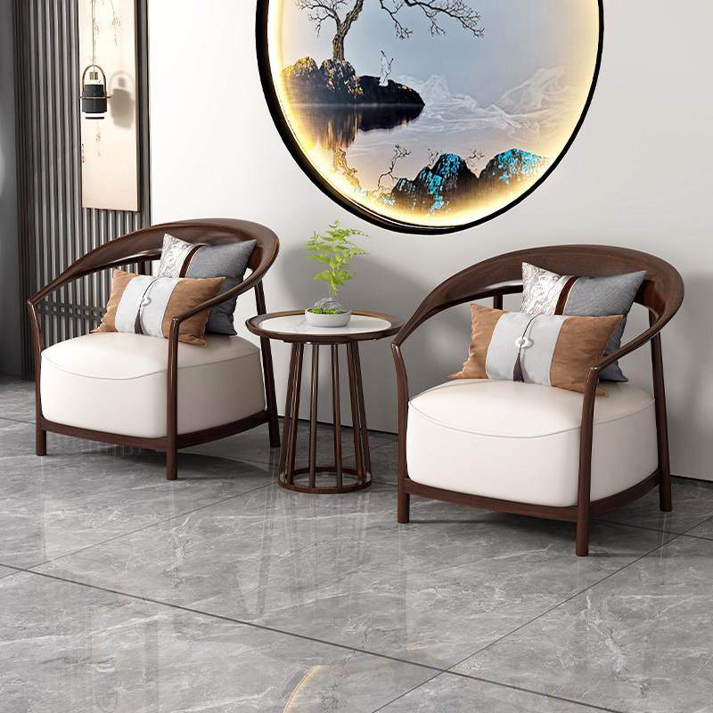 新中式圈椅三件套乌金木实木单人沙发椅客厅阳台茶椅洽谈椅休闲椅