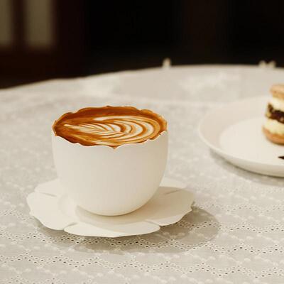 云汀 全手工素白花口杯咖啡杯不倒杯拉花杯