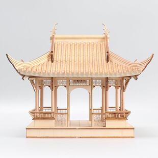新中式禅意侘寂风院落摆件创意木质凉亭建筑屋檐样板房间软装饰品