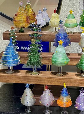 烧制玻璃菠萝圣诞树拉丝琉璃桌面客厅卧室居家Q装饰摆件成品彩玻