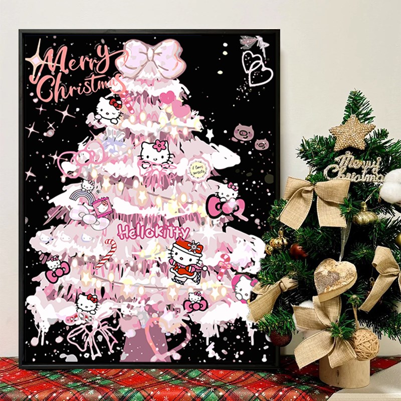 圣诞树高级感数字油画diy填充填色手工绘圣诞节礼物丙烯画装饰画图片