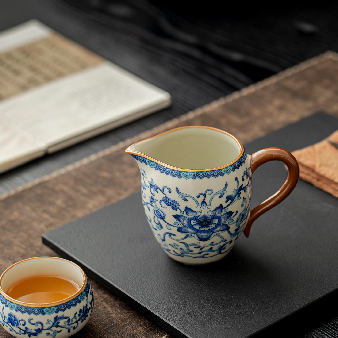 中式青花汝窑陶瓷公道杯家用高档功夫茶具单个分茶器茶漏配件套装
