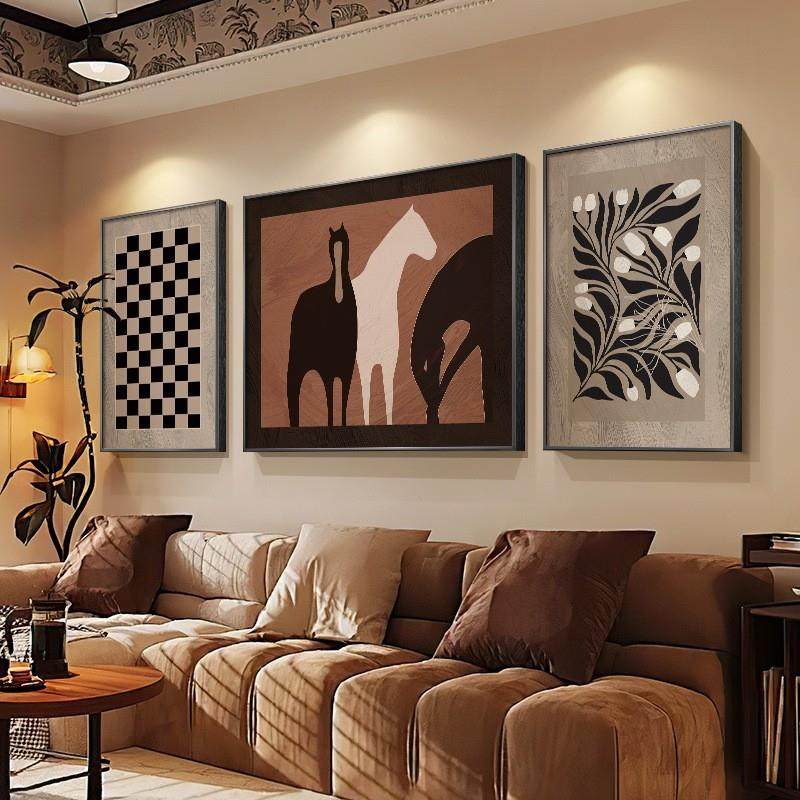 马到成功中古风客厅装饰画抽象骏马沙发背景挂画花卉三联组合壁画,机械设备,其他机械设备,淘宝优惠券,粉丝福利购,淘宝优惠卷