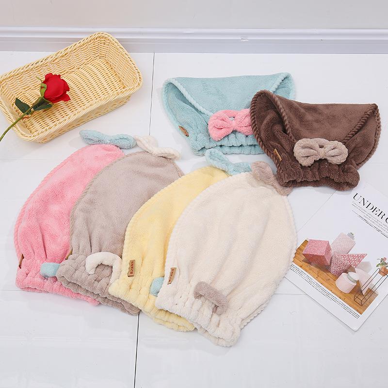 珊瑚绒女式套头吸水浴帽包头巾蝴蝶结浴室3#干发帽