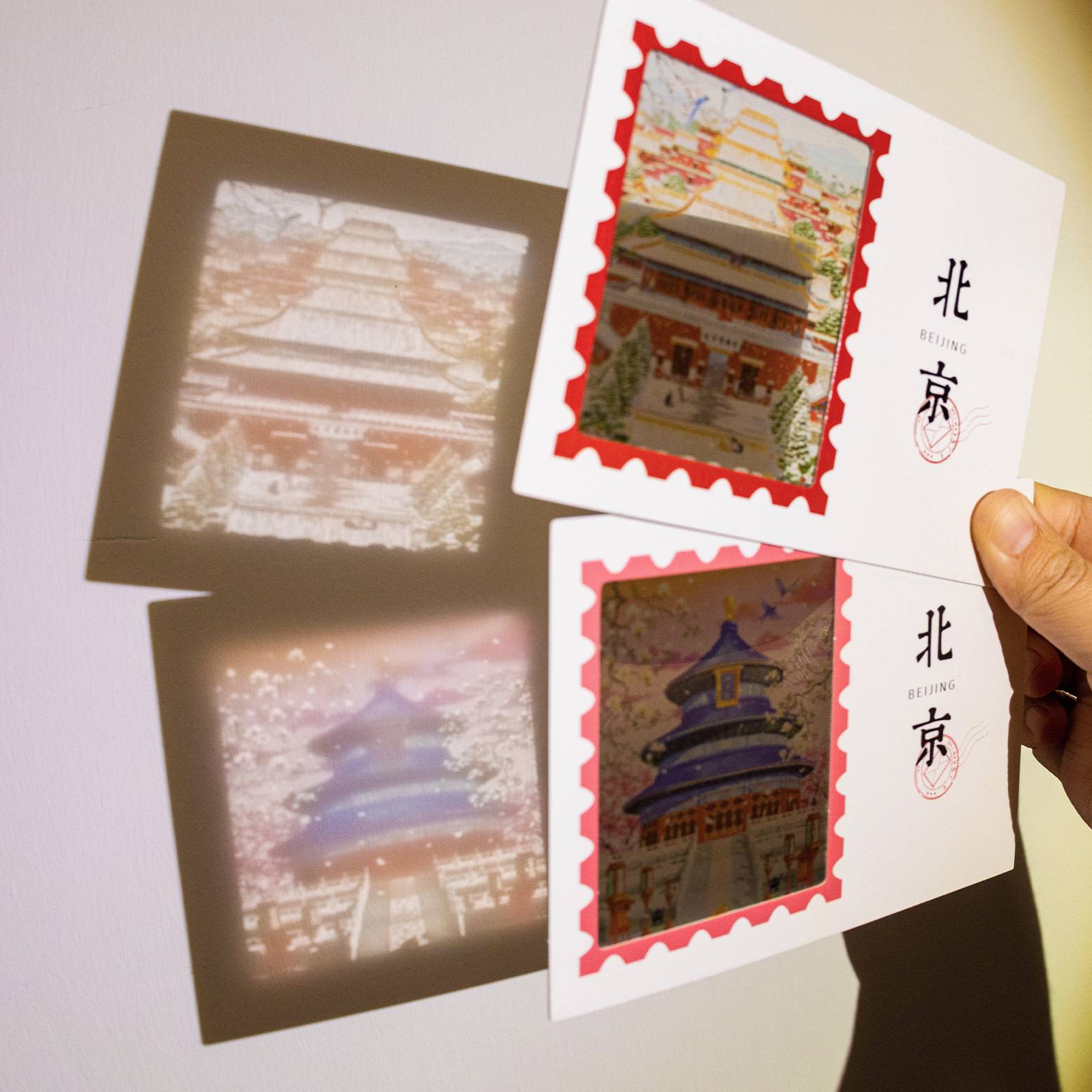 新款透光明信片北京城故宫雪景红墙古建筑四季紫禁城卡片颜色饱满