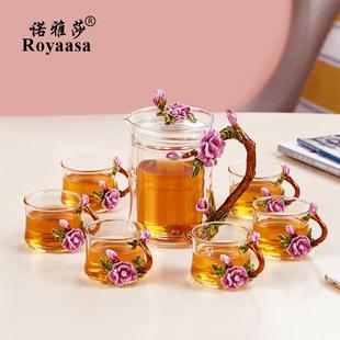 小号家用喝茶杯子耐热玻璃玻璃杯茶杯6只装 诺雅莎珐琅彩茶具套装