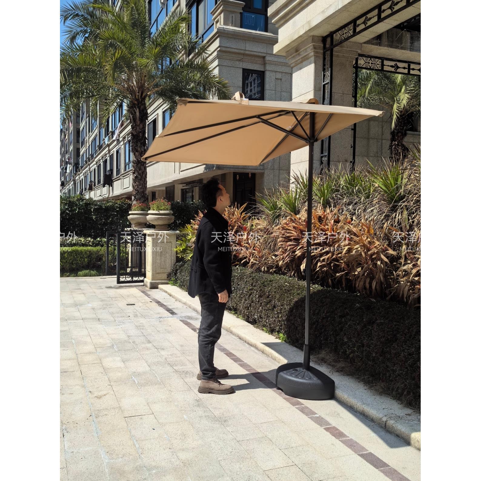 户外靠墙半边伞升降阳台遮阳伞侧边长方形庭院小伞花园露台太阳伞