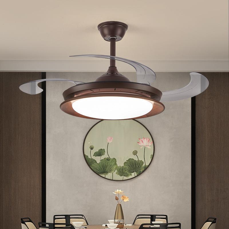 新中式风扇扇吊灯灯覆古电吊扇灯现代简约卧室餐厅灯桃木胡978灯