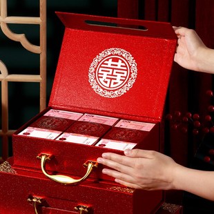 婚礼红包提亲聘礼大号手提钱箱订婚彩礼钱盒子 结婚礼金箱高档中式