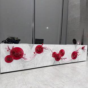 前台背景墙装饰2026新年氛围春节4s店商场酒店大堂布置折纸扇摆件