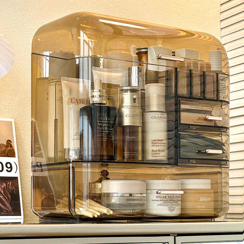 卧室化妆品收纳盒带盖子化妆台护肤品整理置物架桌面防尘抽屉口红