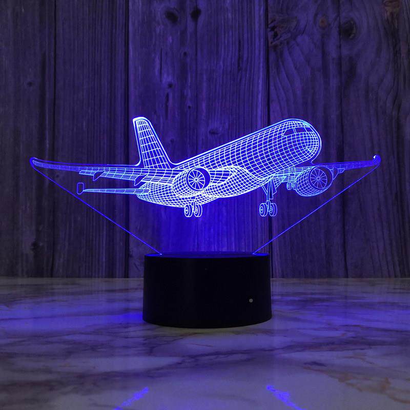 桌创意飞3d小机夜灯usb插灯电触摸台装饰床头灯酒吧A101101桌灯电
