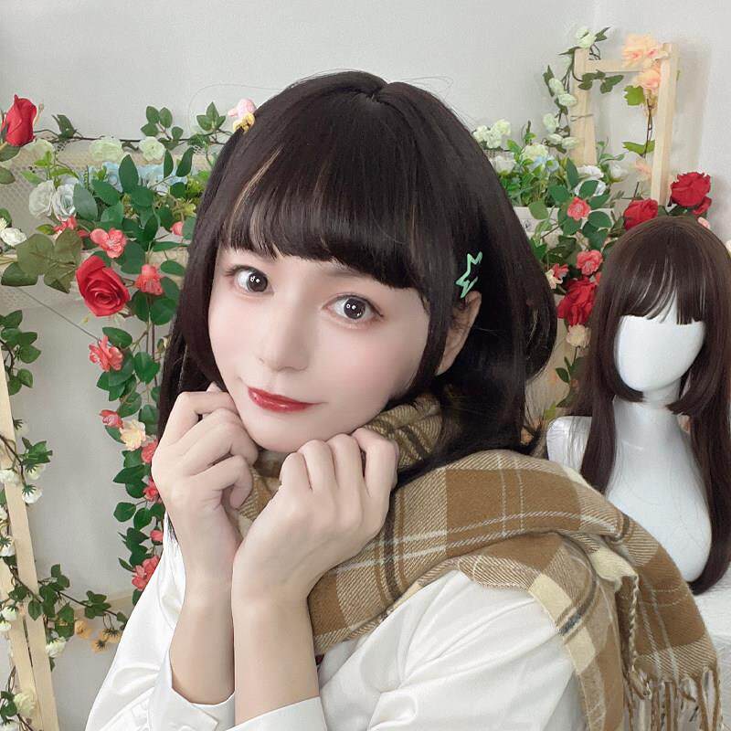 日式风格甜美可爱Jk学院风自然人造长肩假发中长发女生风格锁骨短