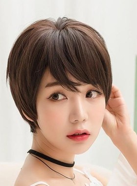 帅气假发女生短发短直发空气刘海自然黑色棕色奶奶灰色假头发新款