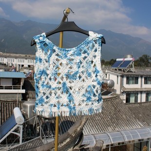 传统手工扎染春夏短款背心马甲女装复古慵懒设计感镂空花百搭马夹