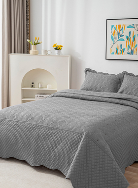 灰色耐脏扇形绗缝被单件夹棉素色床盖三件套水洗柔软床单空调被