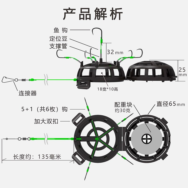 新款反离底朝天饵笼钩伊势尼翻板爆炸钩方块抛竿反底钓组鱼钩翻转