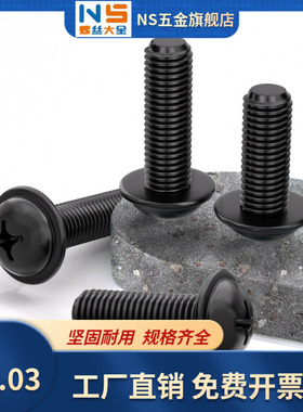 黑色304不锈钢十字圆头带垫机螺丝钉DIN967盘头电脑螺栓M2M2.5-M6