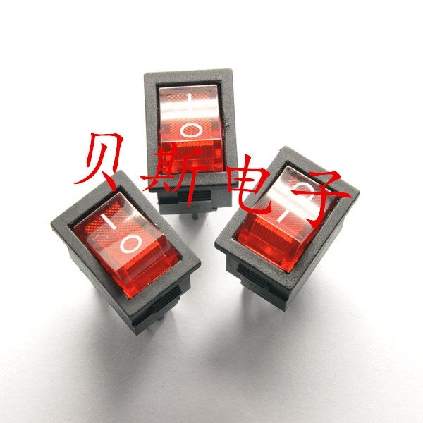 红色船型开关KCD1-104 4脚2档带灯 翘板电源开关6A/250V