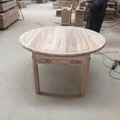 新中式 可伸缩圆桌圆形餐桌实木小户型方圆两用饭桌折叠北榆木白茬