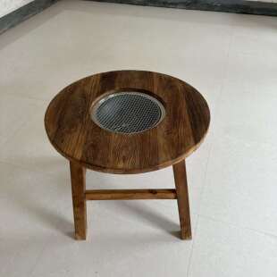 老榆木煮茶小圆桌禅意煮茶桌茶几家用茶台实木阳台桌原木围炉餐桌