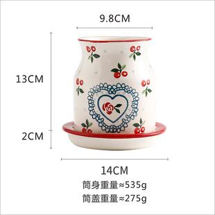 熊谷组日式手绘樱桃陶瓷筷子筒筷笼筷子架沥水家用厨房铲勺收纳筒