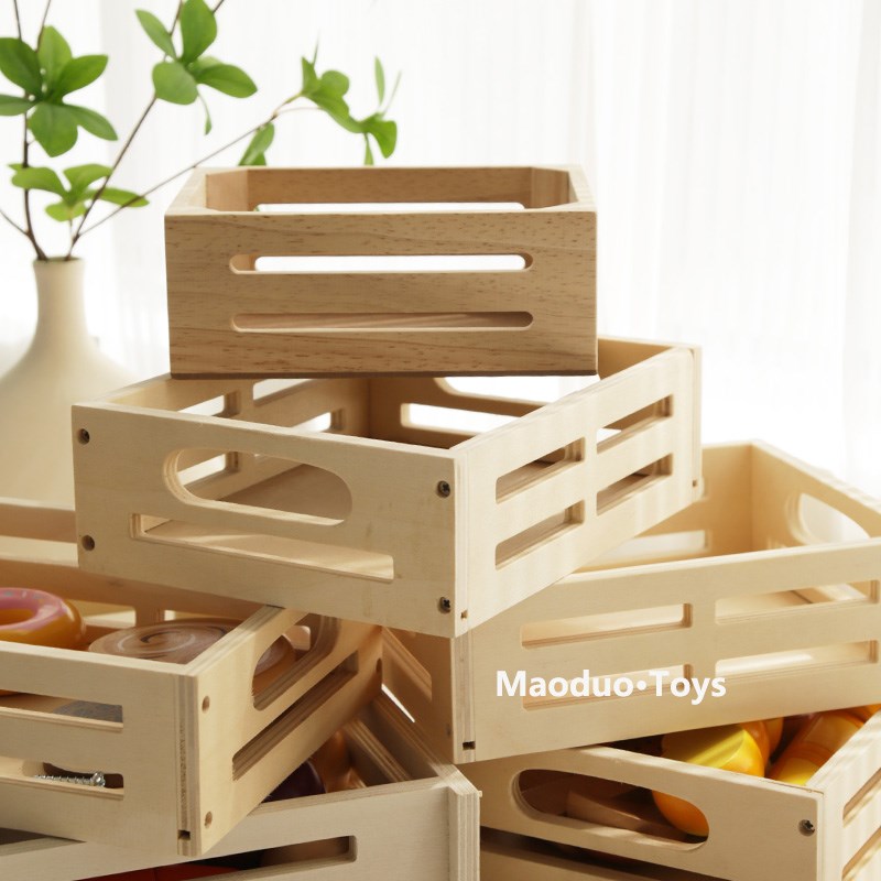 儿童木制玩具收纳筐过家家切切乐教具托盘储物篮子工具箱子多功能