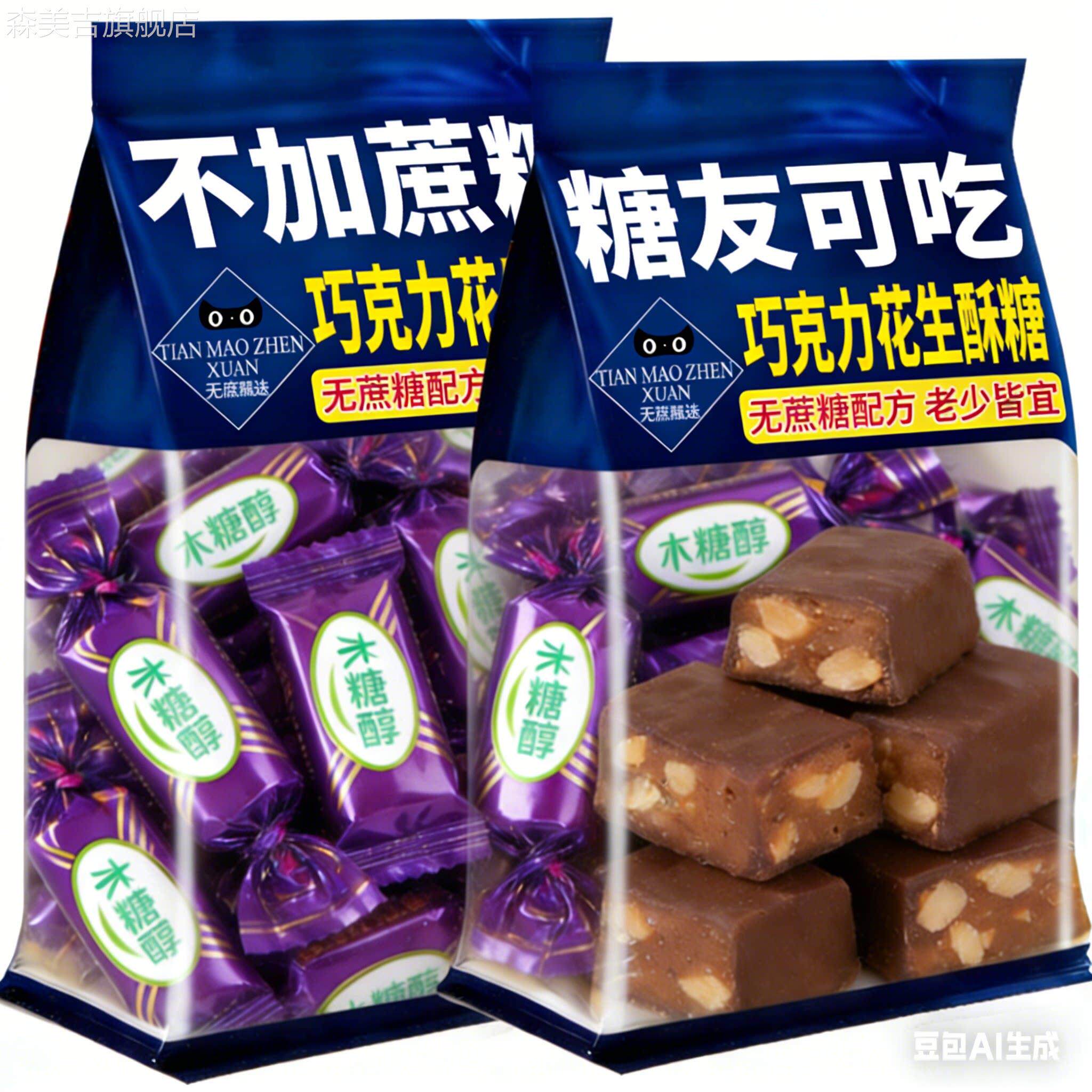 正宗紫皮糖无糖添加木糖醇糖果官方旗舰店巧克力花生酥糖尿人零食