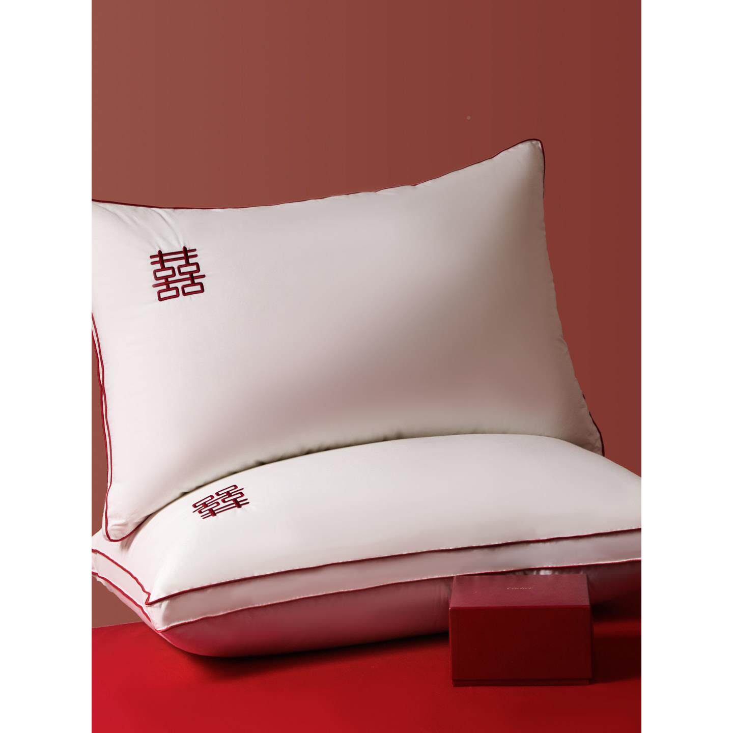 新婚结婚枕头家用方一对喜枕红色喜庆枕芯男女大陪嫁婚新庆ZT09婚