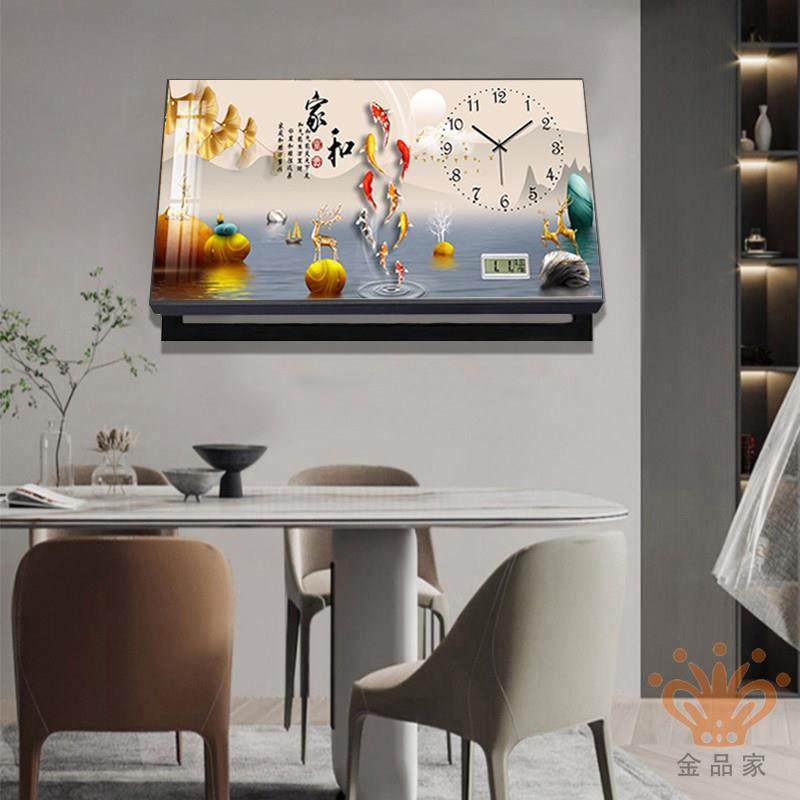 万带年历电表装饰202410-3画大尺寸配钟表免打箱孔电箱遮挡画现代