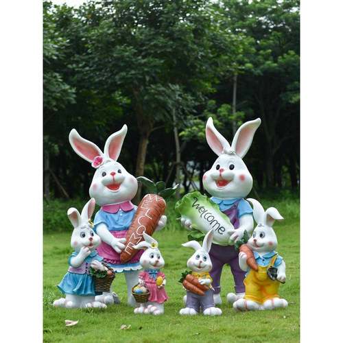 户外树ZCK园脂彷真动物饰卡通兔子 花庭院园林景雕塑工观艺品装摆