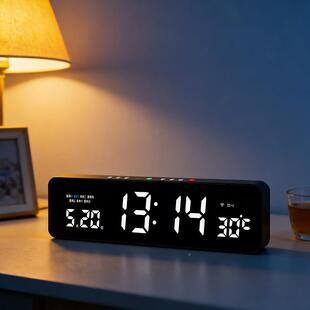 wifi联数字电子钟客厅闹钟电柜自动6646网对时桌面视时钟摆放式摆