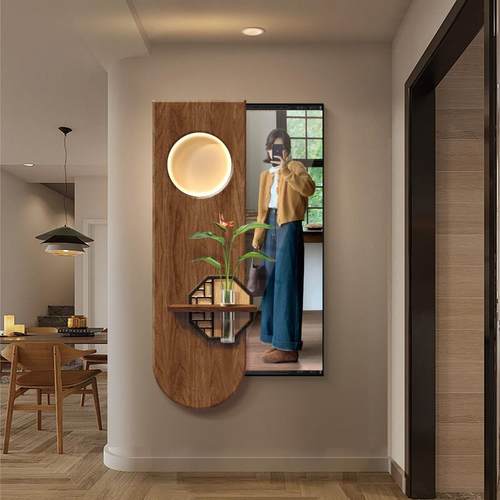 新中式玄装饰画关画沐光凝翠隐藏式推拉镜子立体隐形全镜面画 画