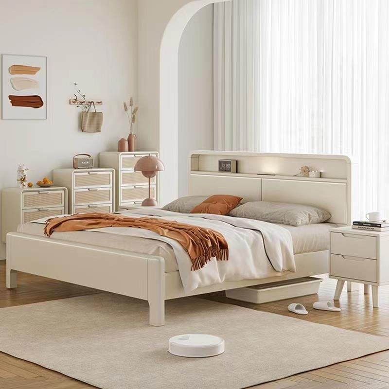 北实906木床色简约现代白储双人床主卧婚床1.5m单欧人小户型高箱