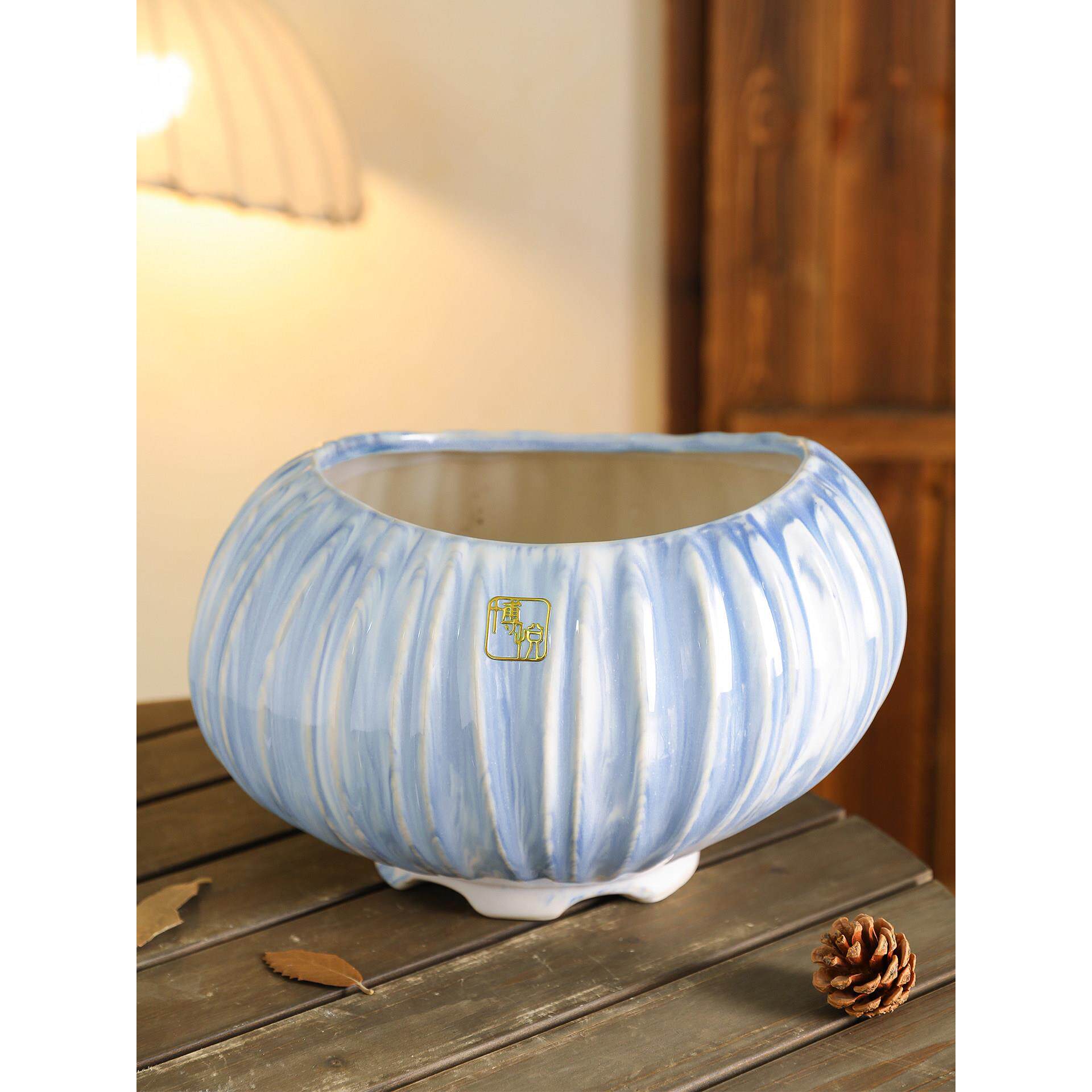 陶瓷花盆兰新中式简约古典用高品质BY5025大口径三角梅盆蝴蝶绿植