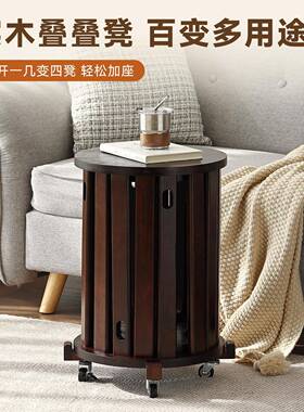 可叠放实木滑凳子四凳子合组合叠叠56691凳家用带轮圆凳结实耐用