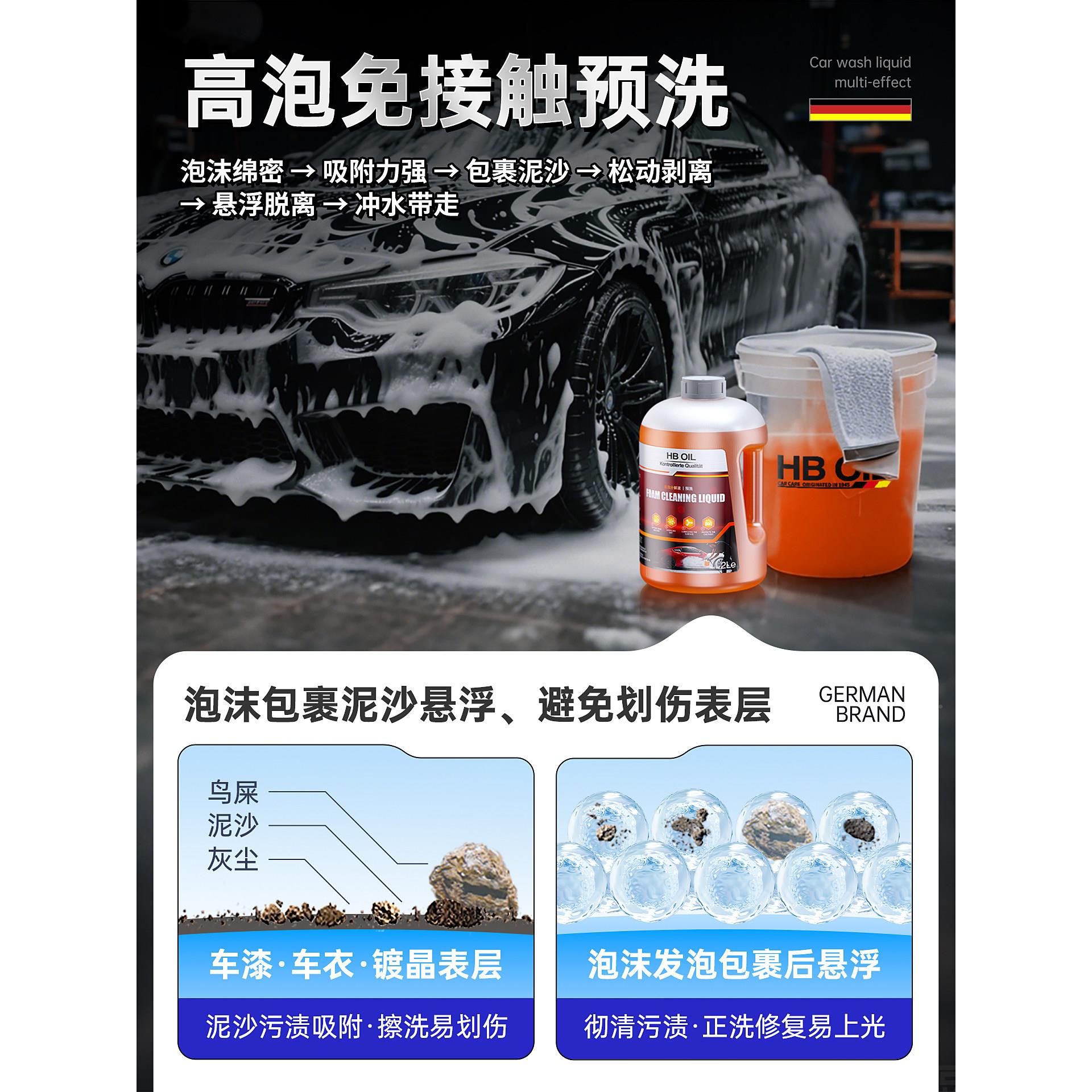德国HB车液高泡沫预水蜡专黑白汽车洗隐形车衣去洗污镀晶高泡沫洗