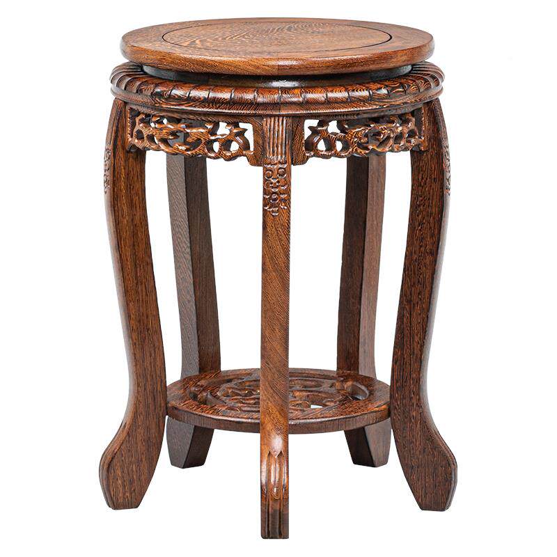 红木架实木中国风落地大花花瓶装景饰品鸡翅木花底盆圆形MFY鱼缸