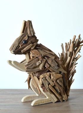 手工实木品松鼠电柜视摆件GAF摆设动物工小艺家居客厅天然装饰品