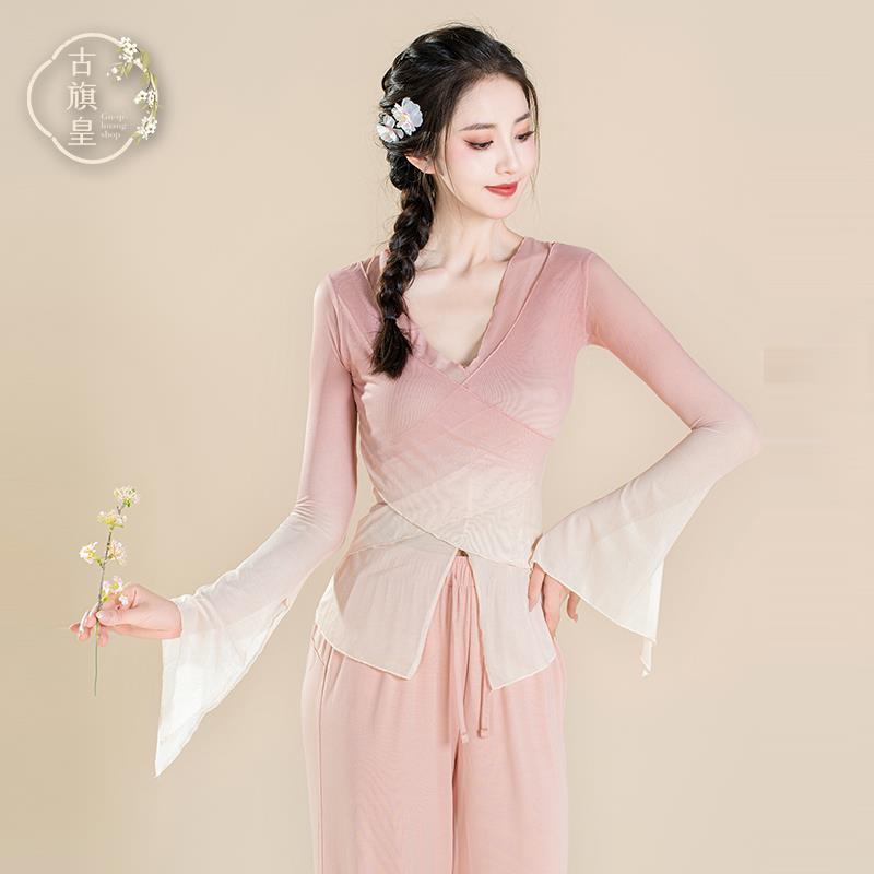 古典舞舞服身蹈韵渐变逸纱衣飘中国舞艺考形练功服体服上衣