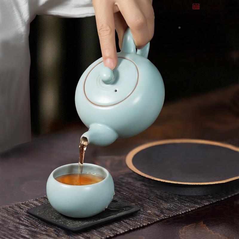 东道窑陶瓷夫茶具套装功天青色汝瓷茶具整礼汝盒福缘一壶二杯HEAR