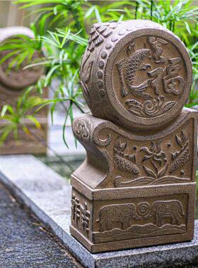 石置雕貔貅一对摆件别墅仿装饰抱鼓石门花F049墩庭院园布石园林景