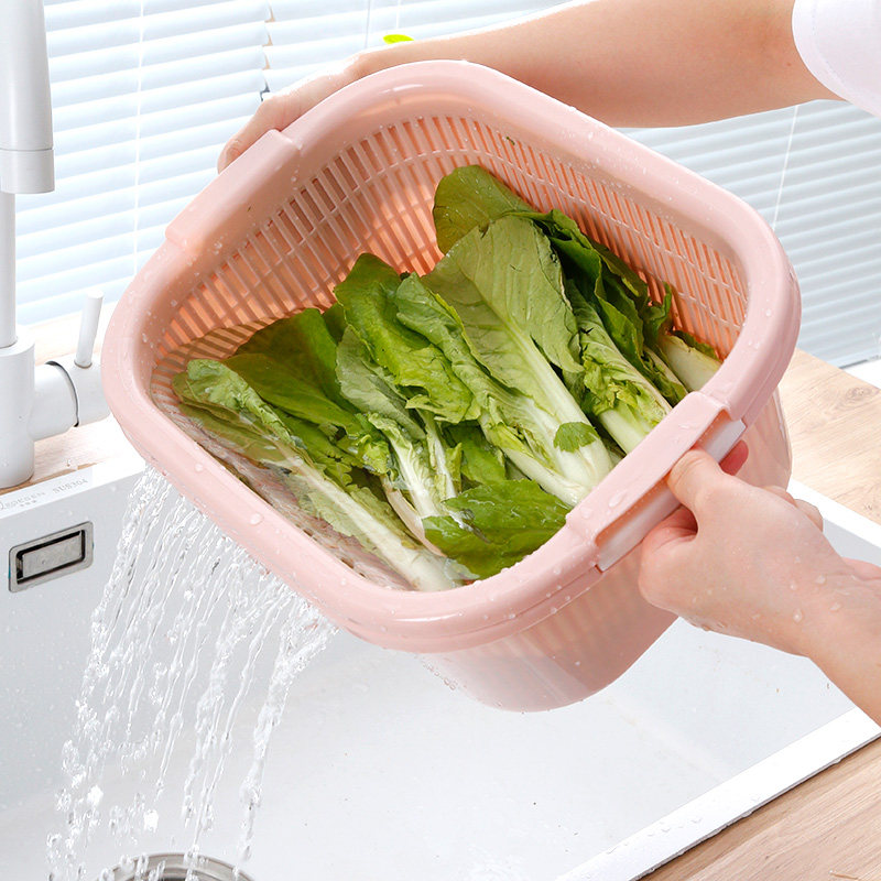 厨房双层塑料滴水篮洗菜盆洗水果篮多用淘米器洗菜篮沥水篮滤水筛