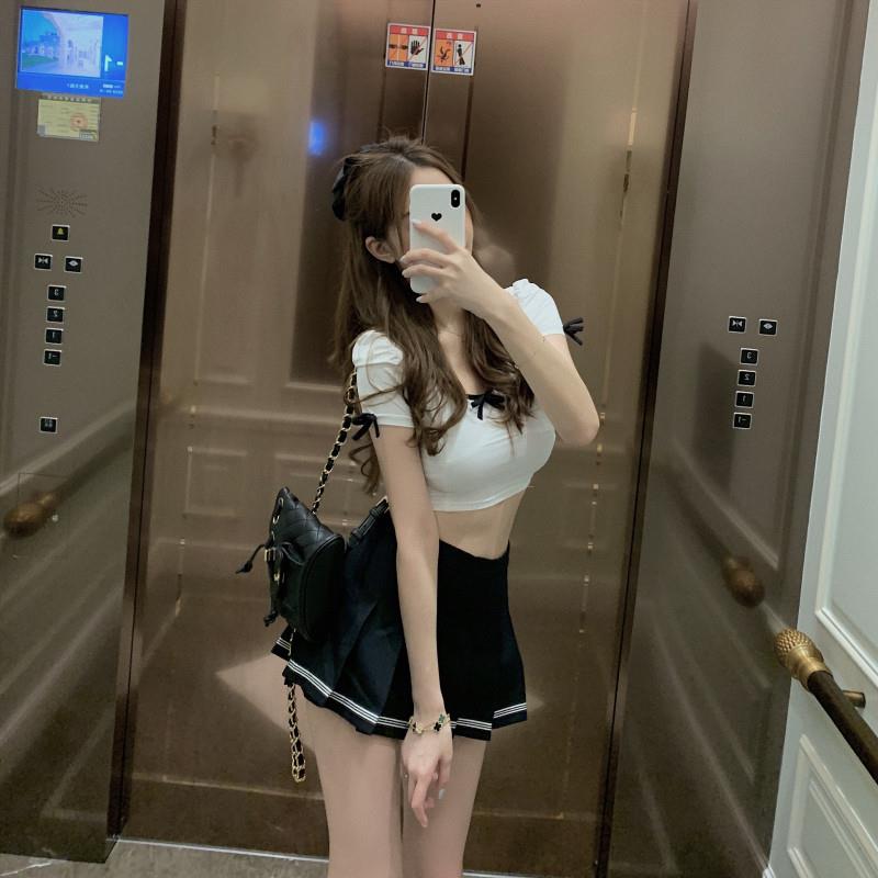 网红抖音同款直播衣服女主播服装jk学院风套装夏女团风百褶超短裙