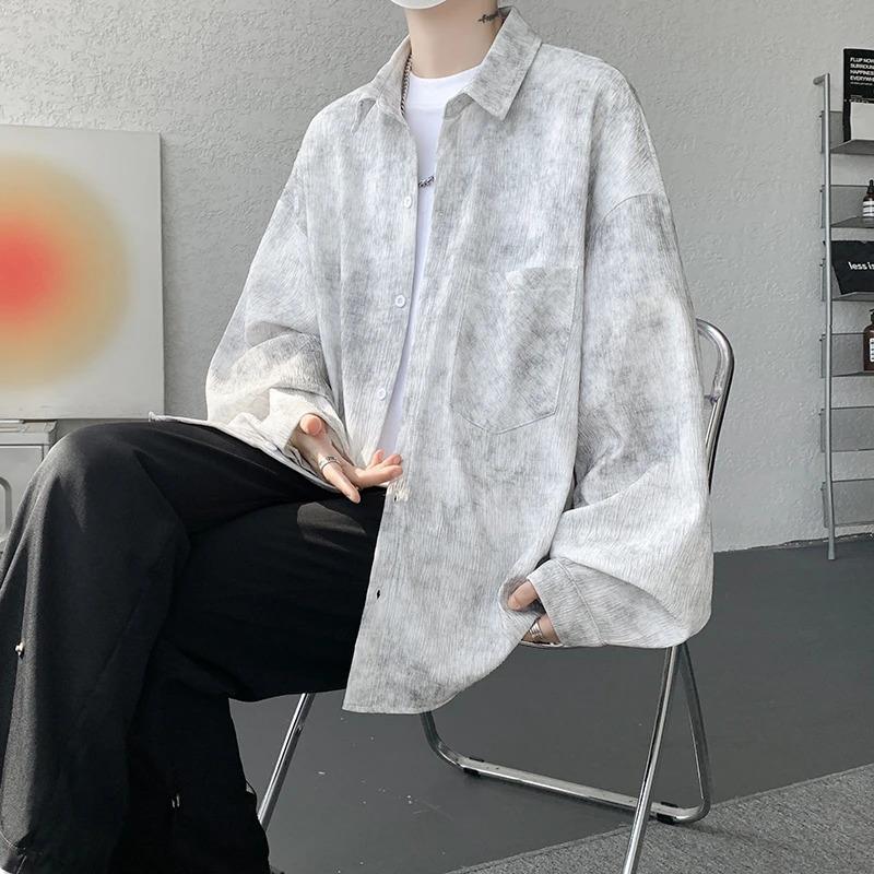 夏季男士高级感衬衣衬衫休闲美式韩版帅气提花宽松长袖